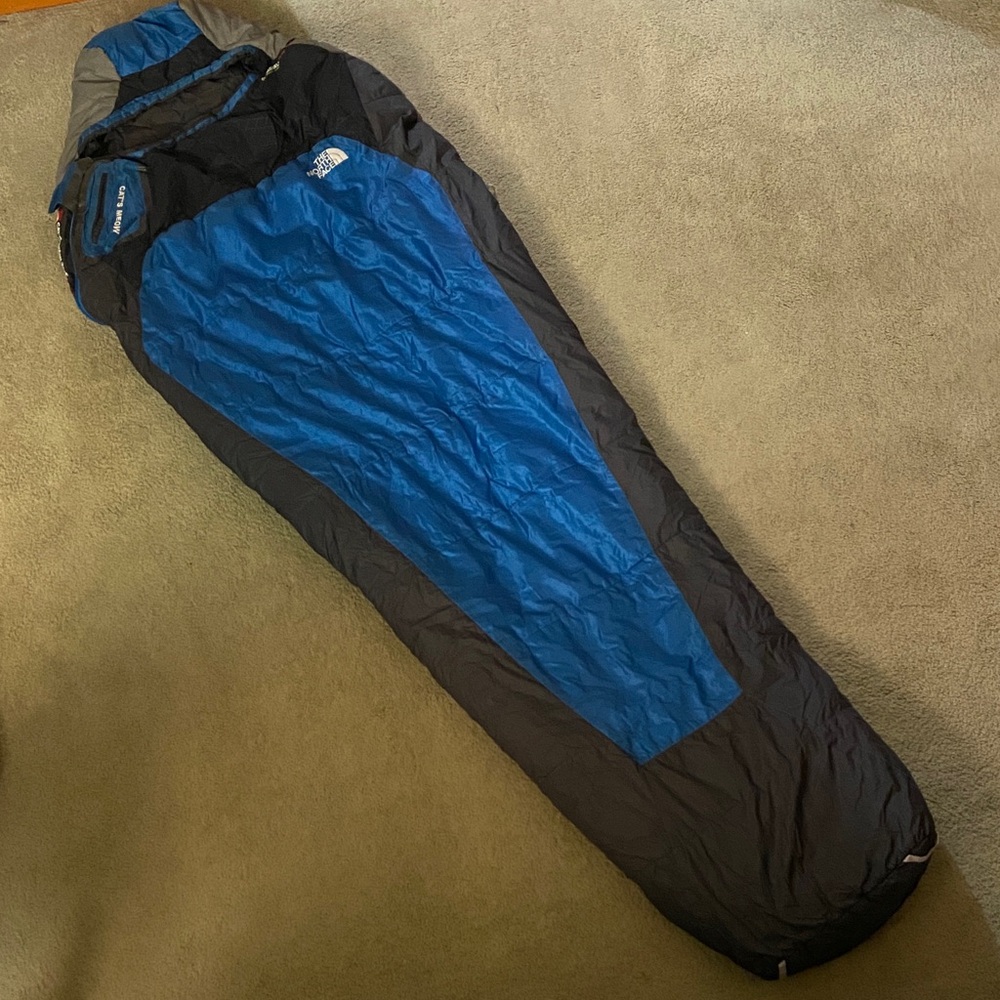 The North Face Blue and Black Mummy Sleeping Bag